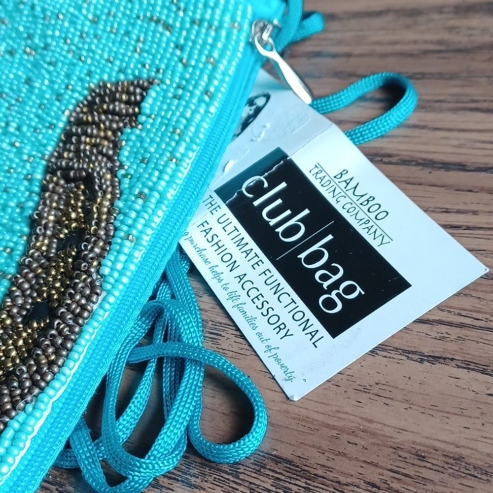 Bamboo Trading Company Beaded Horseshoe Club Bag, 8x5, Turquoise - Picture 2 of 7